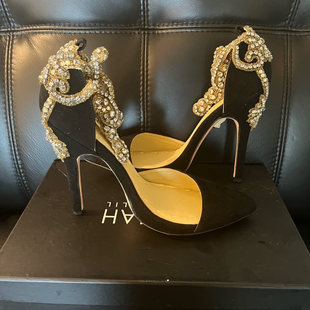 Black and Gold Serpentine Crystal Heels